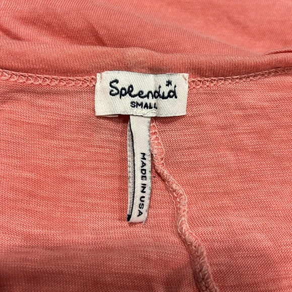 Splendid Women’s Washed Pink Notched V-Neck SS Supima Cotton T-Shirt Small - Picture 6 of 7